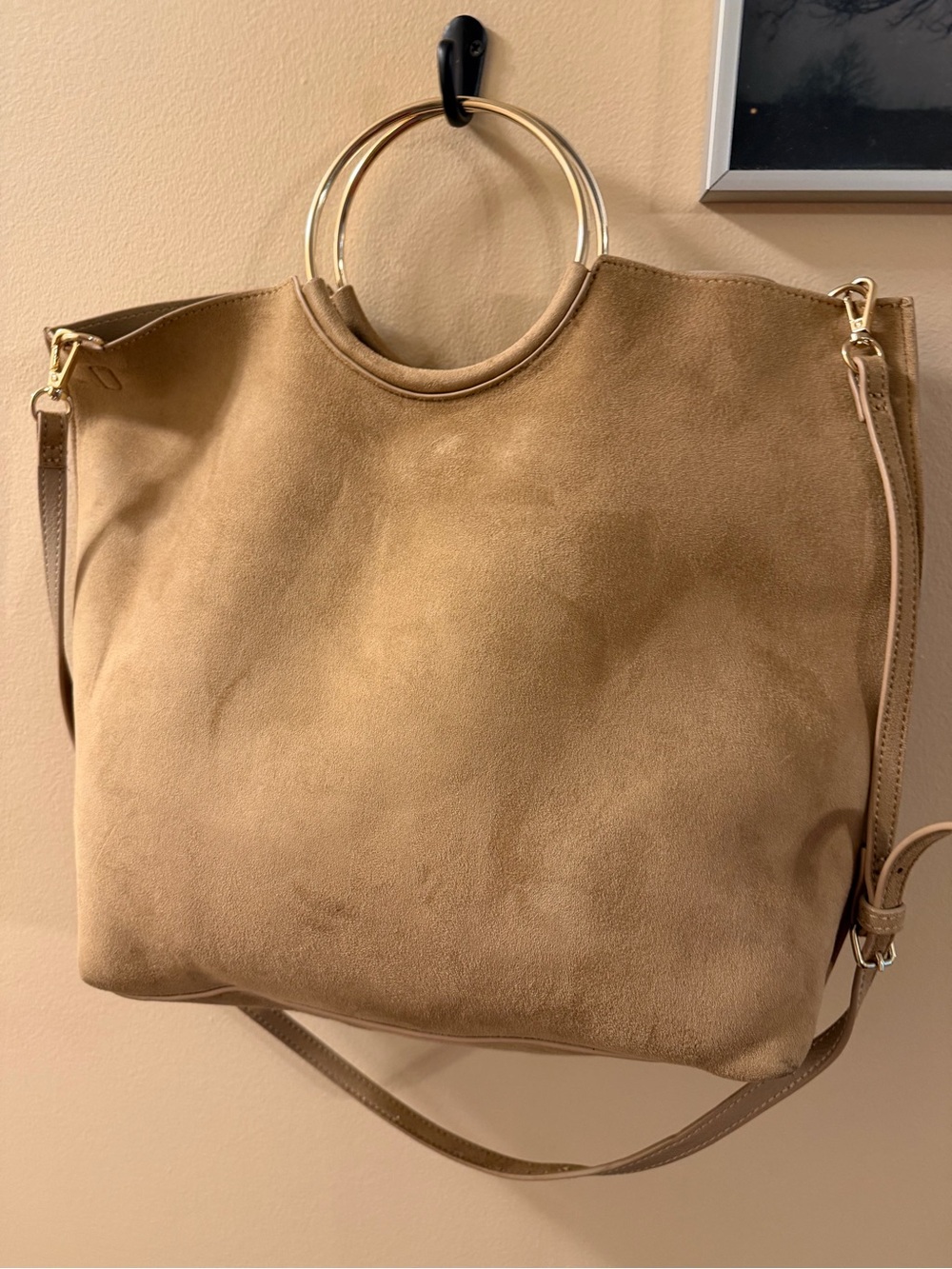 Banana Republic Tan Faux Suede Ring-Handle Tote Bag